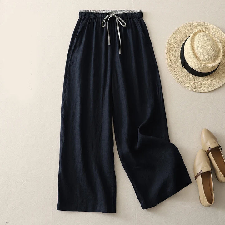 Abigail | Classic Wide Leg Drawstring Linen Pants