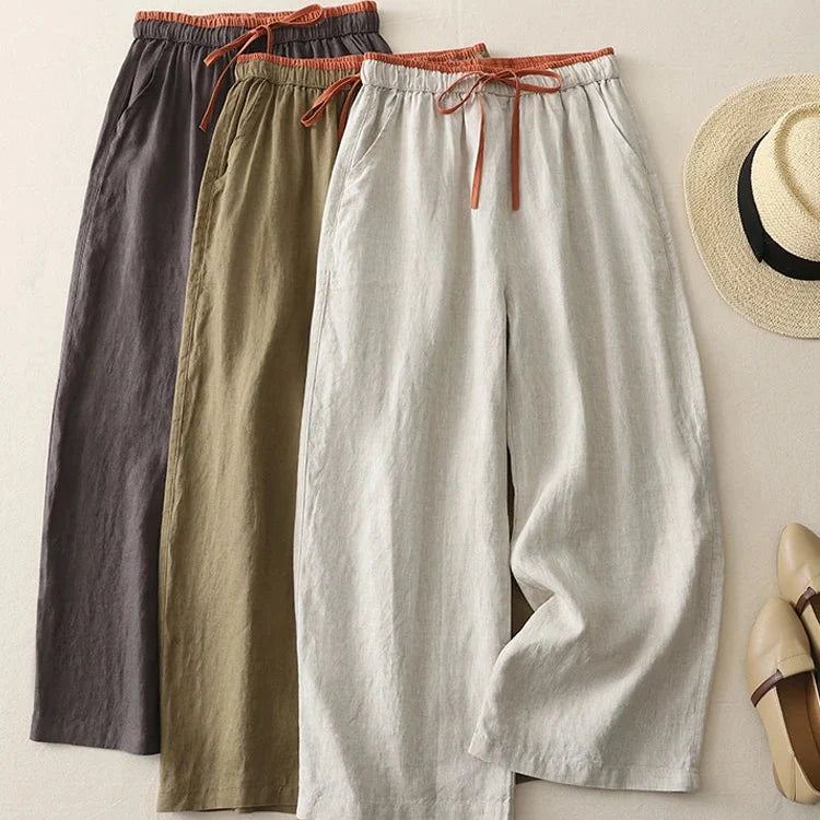 Abigail | Classic Wide Leg Drawstring Linen Pants