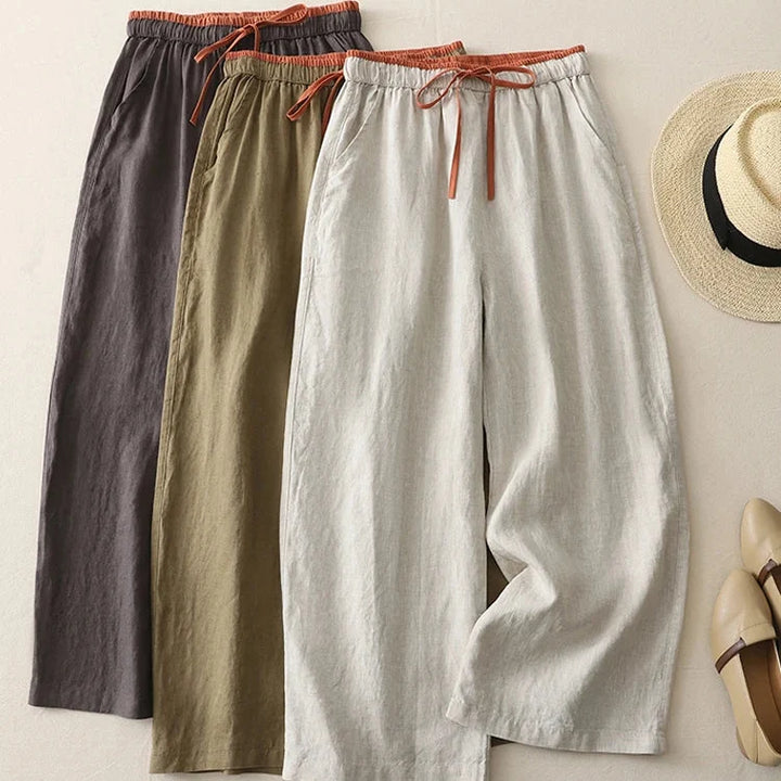 Abigail | Classic Wide Leg Drawstring Linen Pants