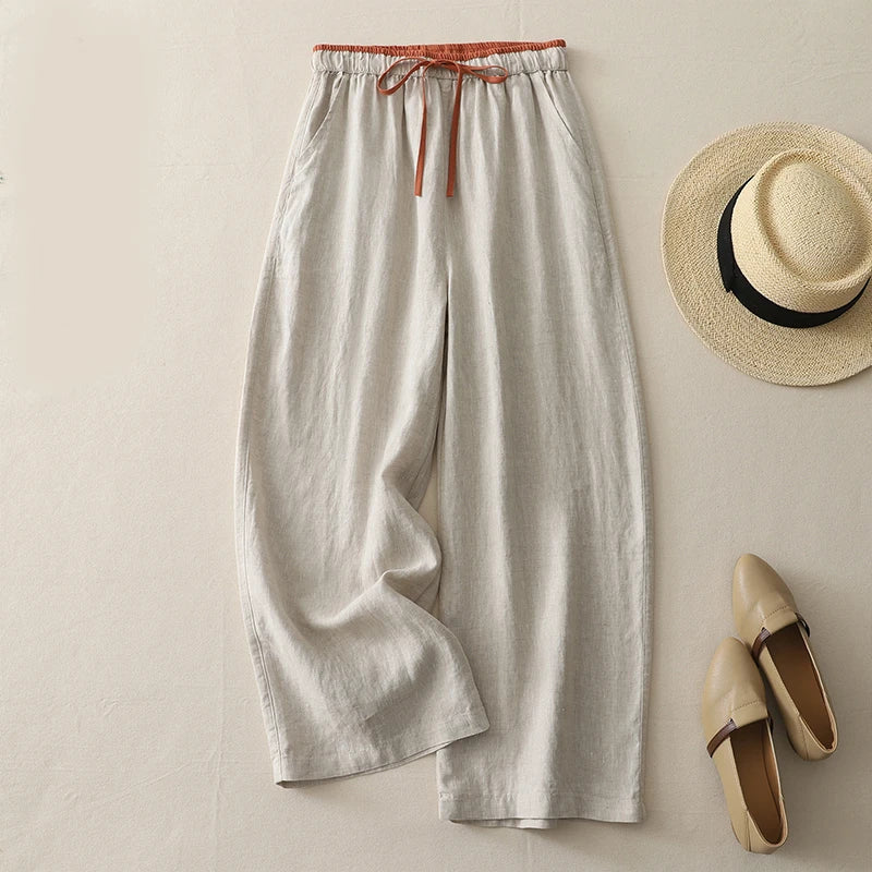 Abigail | Classic Wide Leg Drawstring Linen Pants