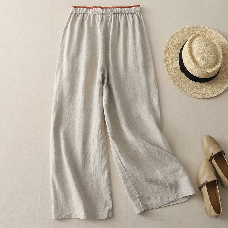 Abigail | Classic Wide Leg Drawstring Linen Pants