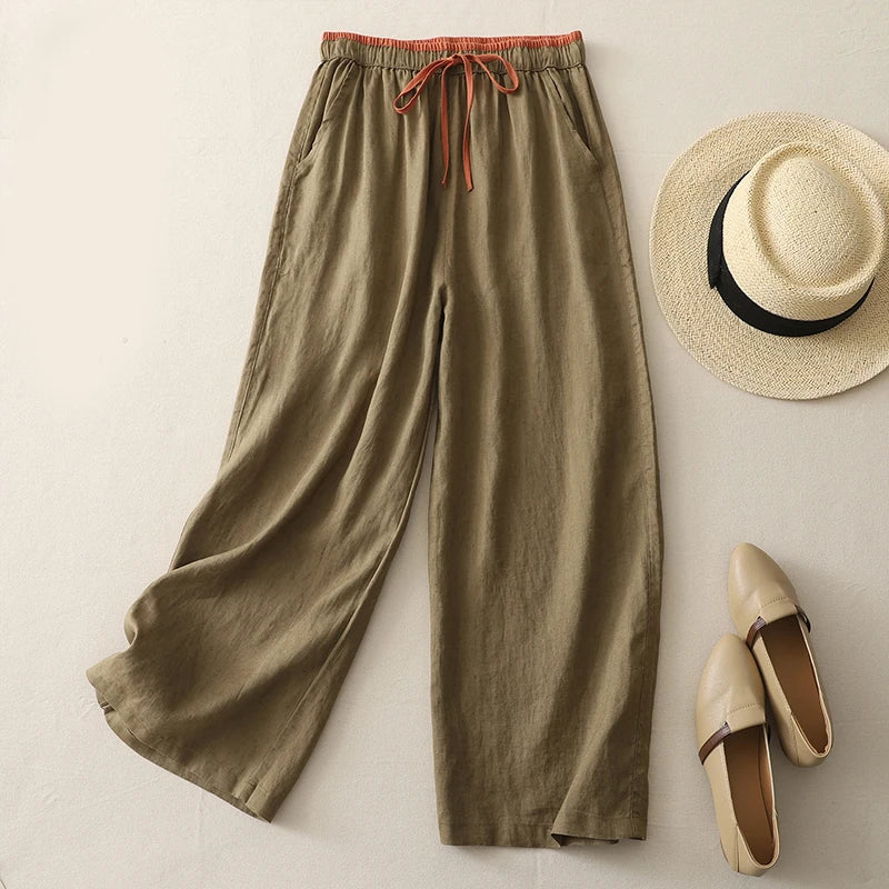 Abigail | Classic Wide Leg Drawstring Linen Pants