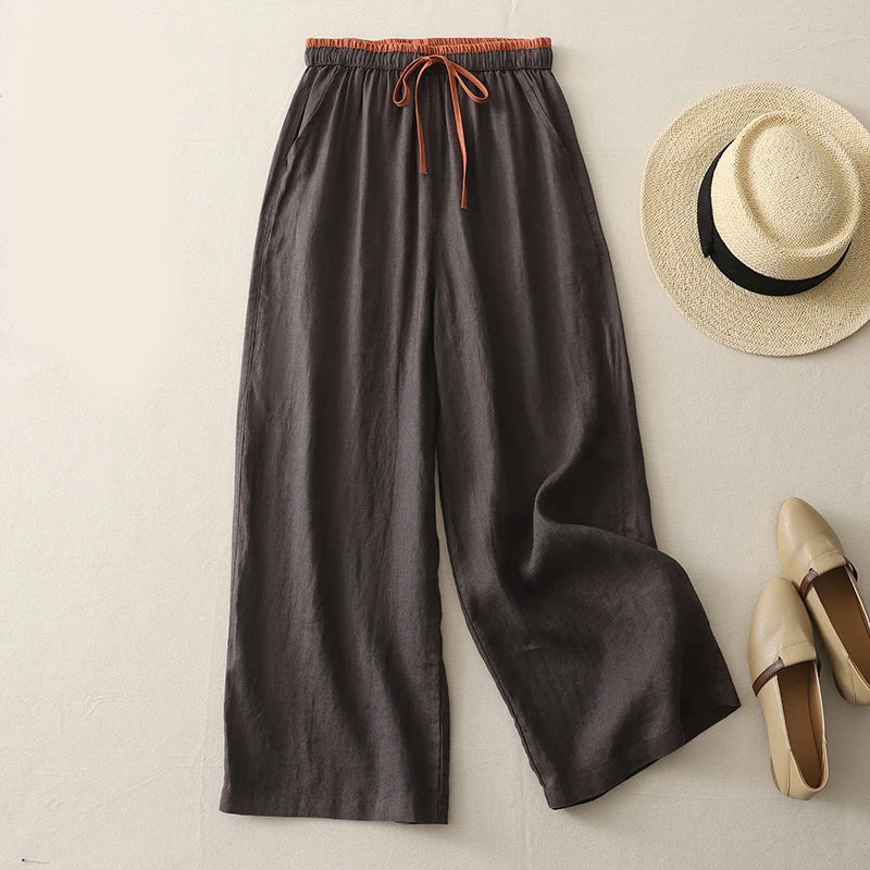 Abigail | Classic Wide Leg Drawstring Linen Pants