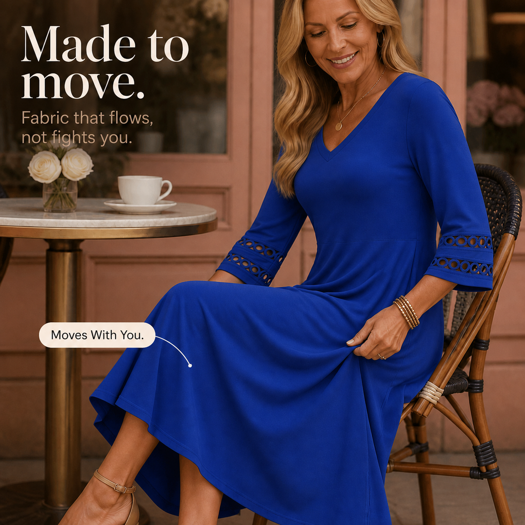 Abigail | Graceful V-Neck A-Line Midi Dress with Sleeves
