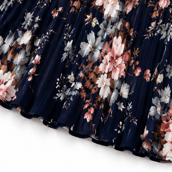 Addison | Refined Floral Pleated Midi Dress with Sleeves