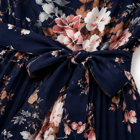 Addison | Refined Floral Pleated Midi Dress with Sleeves