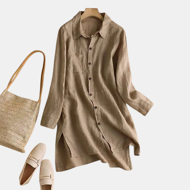 Alice | Polished Button-Front Long Sleeve Linen Dress