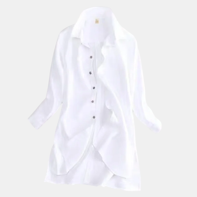 Alice | Polished Button-Front Long Sleeve Linen Dress