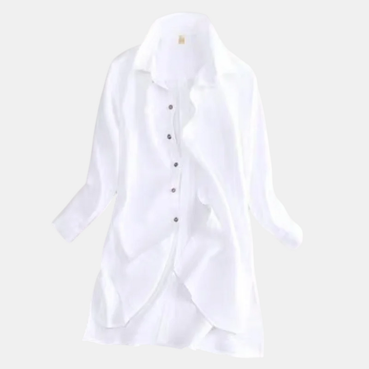 Alice | Polished Button-Front Long Sleeve Linen Dress