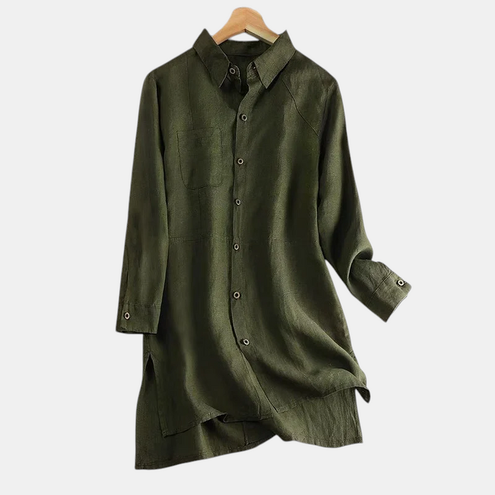 Alice | Polished Button-Front Long Sleeve Linen Dress