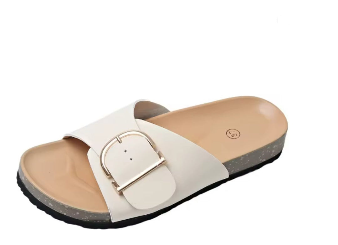 Amara | Timeless Buckle Strap Slip-On Flat Sandals