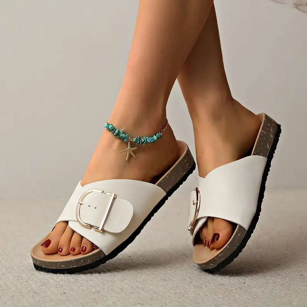 Amara | Timeless Buckle Strap Slip-On Flat Sandals