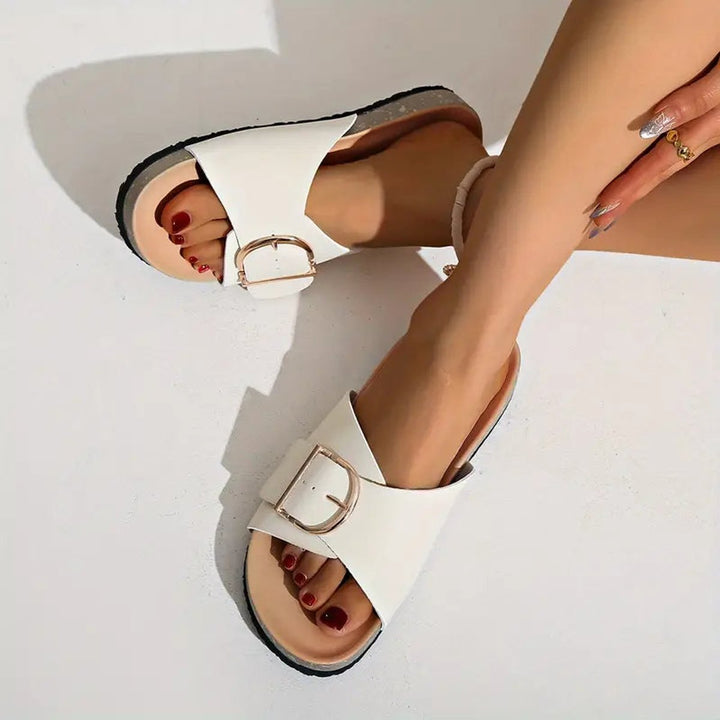 Amara | Timeless Buckle Strap Slip-On Flat Sandals