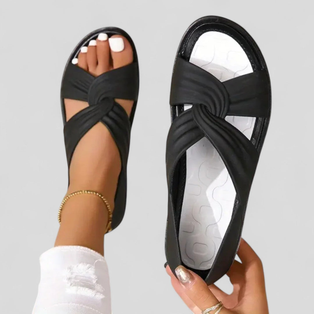 Amelia | Effortless Twist Front Open Toe Flat Sandals