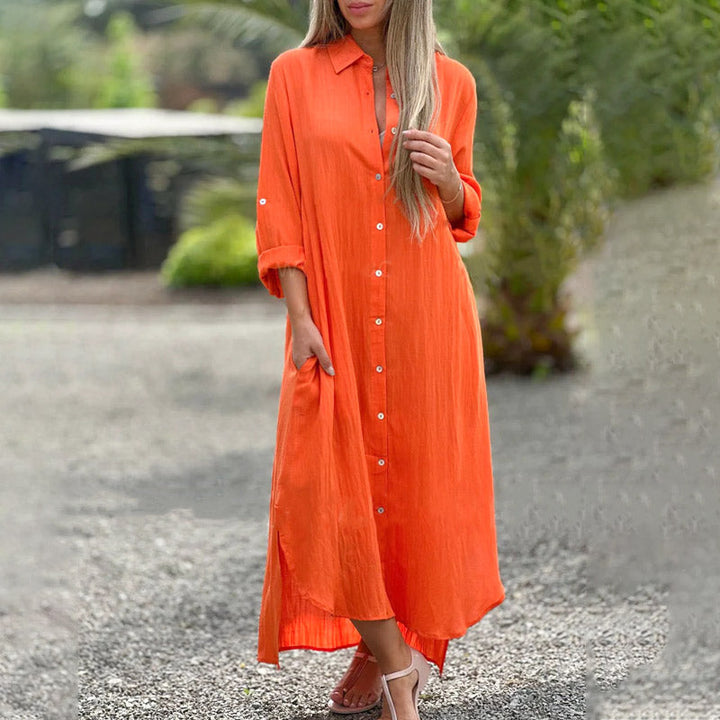 Amelia | Elegant Button-Through Long Sleeve Maxi Summer Dresses