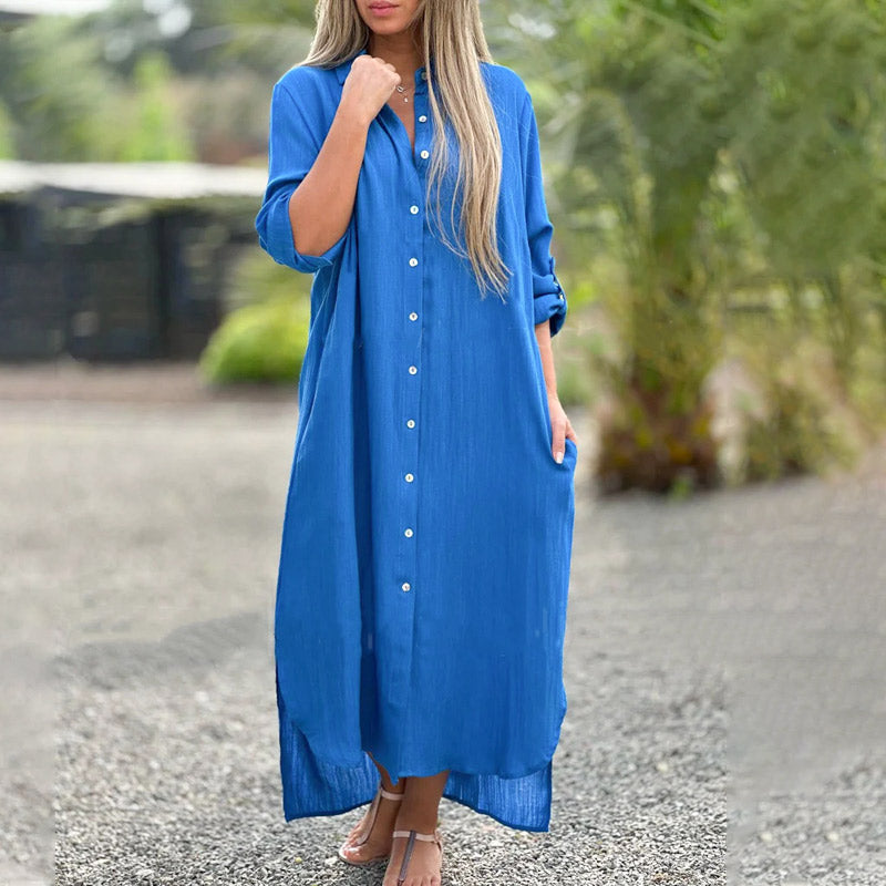 Amelia | Elegant Button-Through Long Sleeve Maxi Summer Dresses