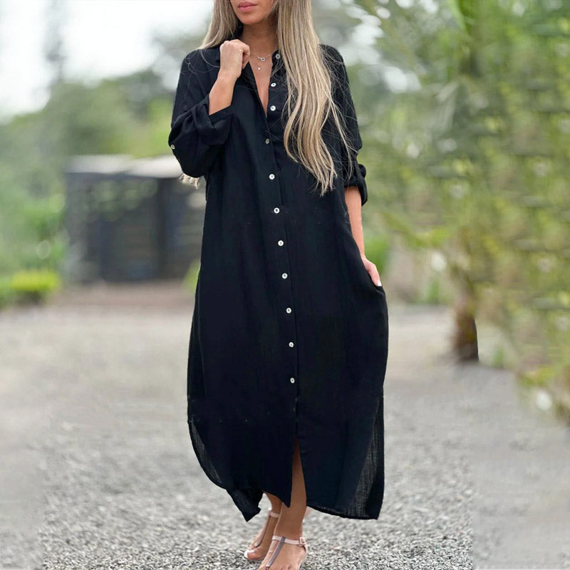 Amelia | Elegant Button-Through Long Sleeve Maxi Summer Dresses