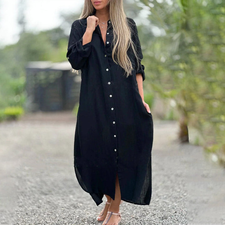 Amelia | Elegant Button-Through Long Sleeve Maxi Summer Dresses
