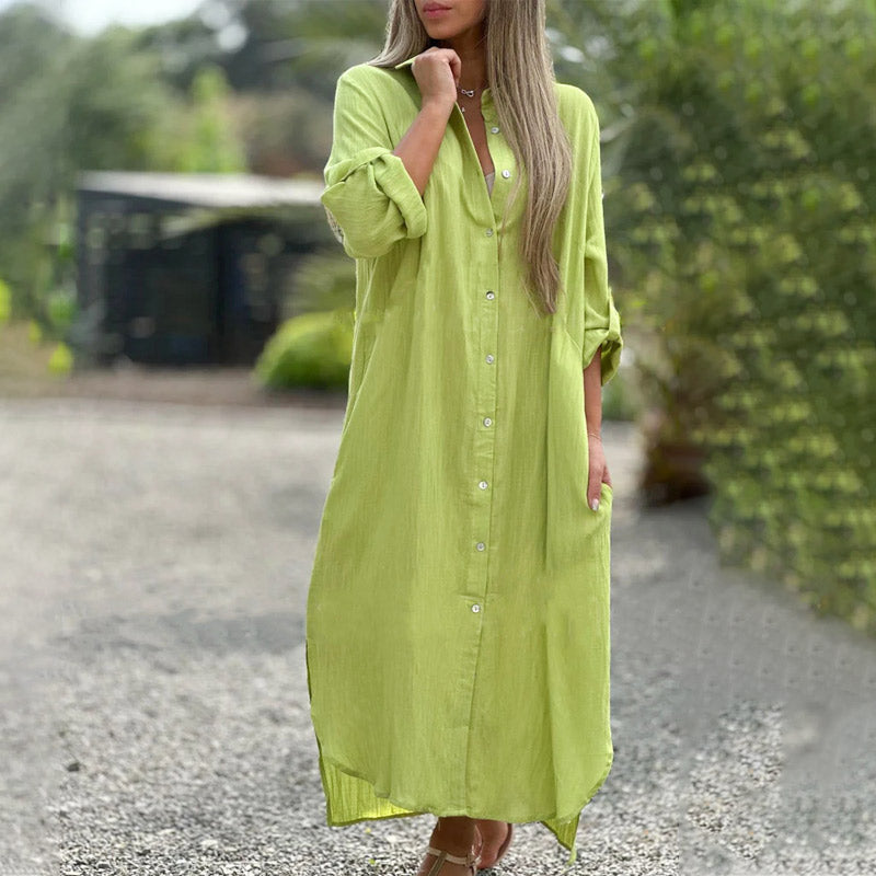 Amelia | Elegant Button-Through Long Sleeve Maxi Summer Dresses