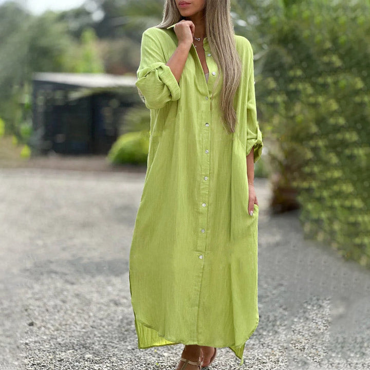 Amelia | Elegant Button-Through Long Sleeve Maxi Summer Dresses
