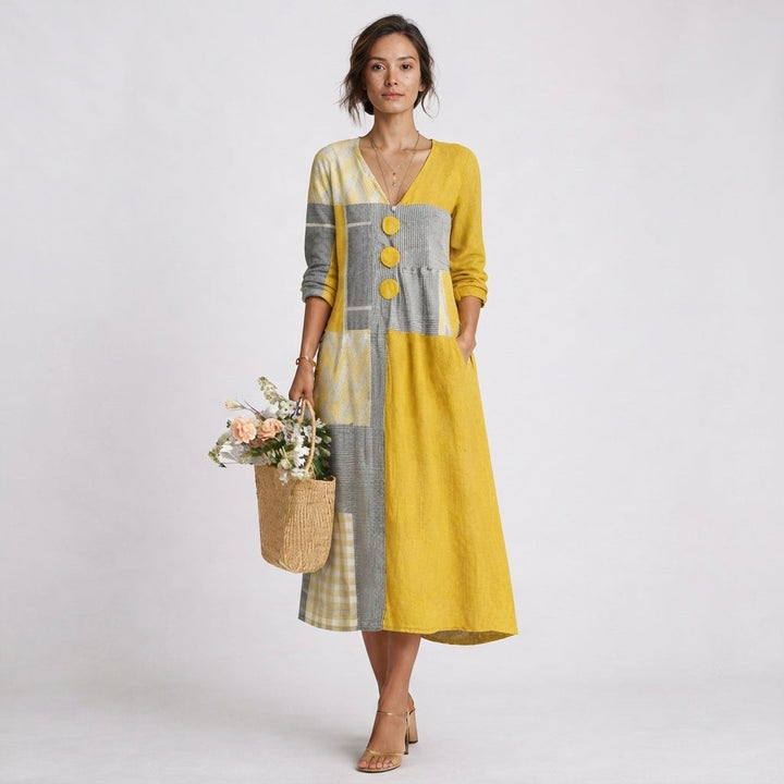Audrey | Elegant Patchwork V-Neck Midi Summer Dresses