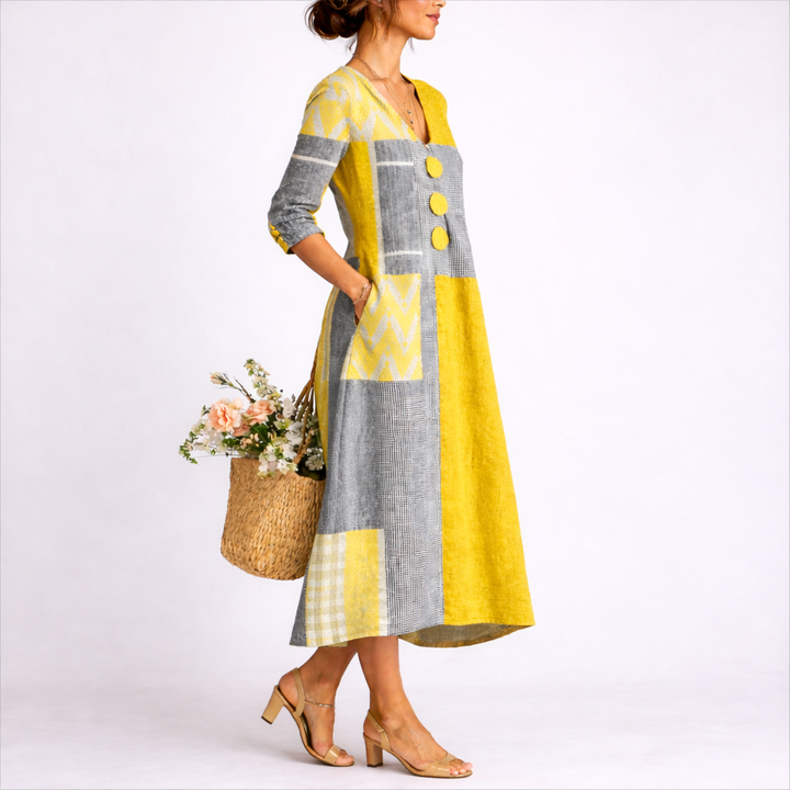 Audrey | Elegant Patchwork V-Neck Midi Summer Dresses