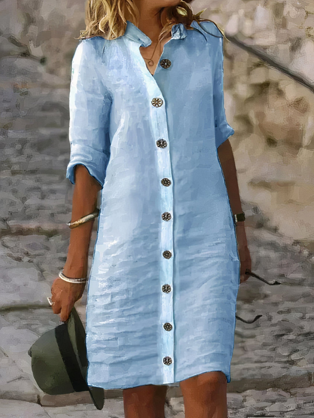 Audrey | Refined Button-Through Knee Length Linen Dress