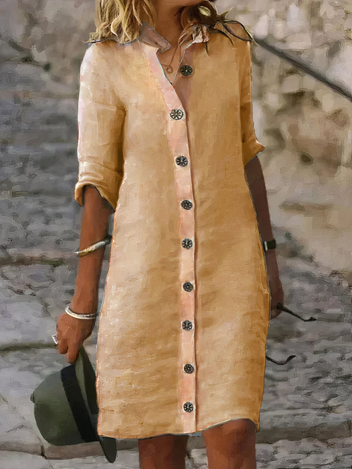 Audrey | Refined Button-Through Knee Length Linen Dress