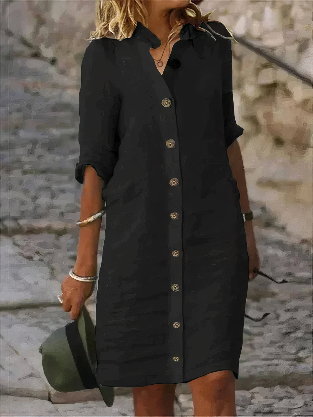 Audrey | Refined Button-Through Knee Length Linen Dress