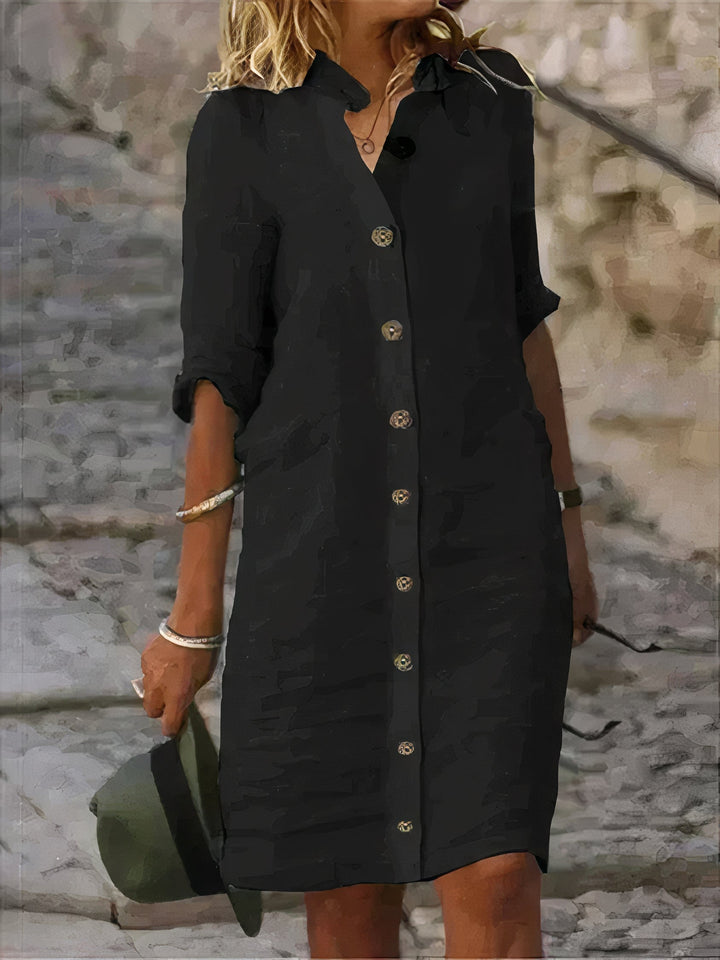 Audrey | Refined Button-Through Knee Length Linen Dress