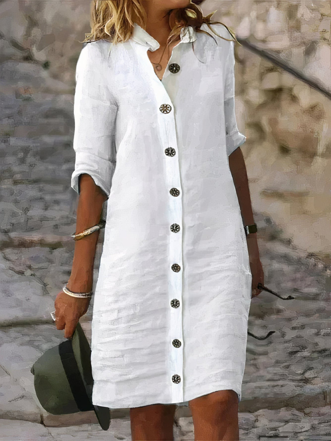 Audrey | Refined Button-Through Knee Length Linen Dress