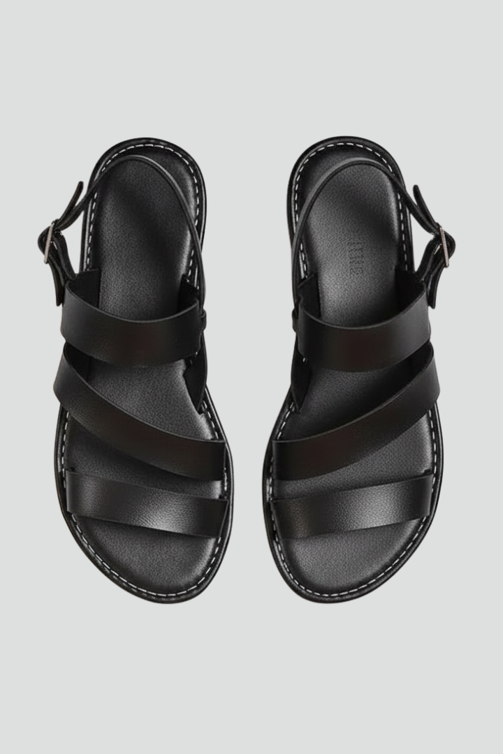 Aurora | Chic Triple Strap Open Toe Flat Sandals