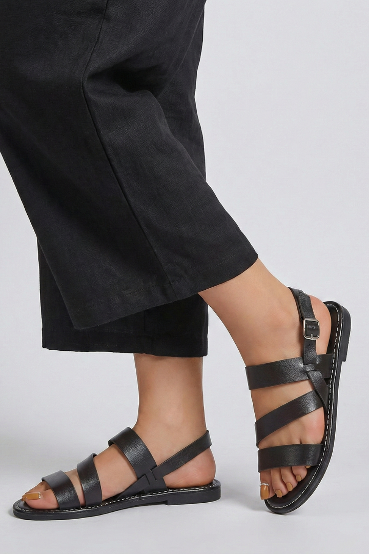 Aurora | Chic Triple Strap Open Toe Flat Sandals
