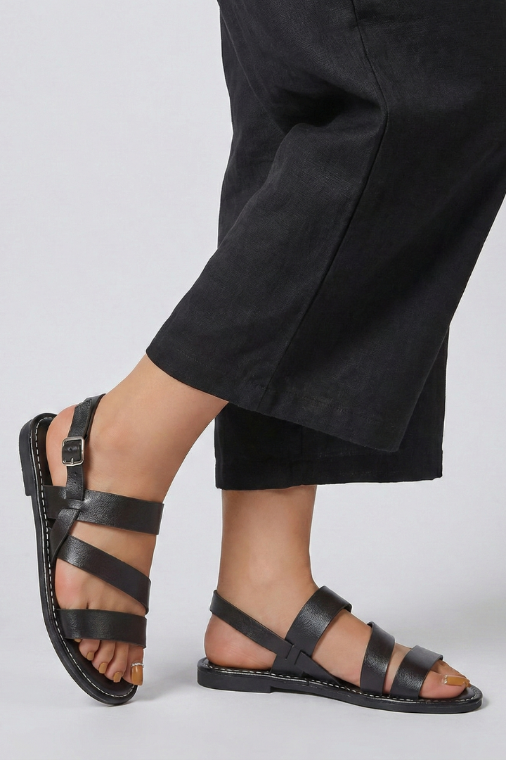 Aurora | Chic Triple Strap Open Toe Flat Sandals