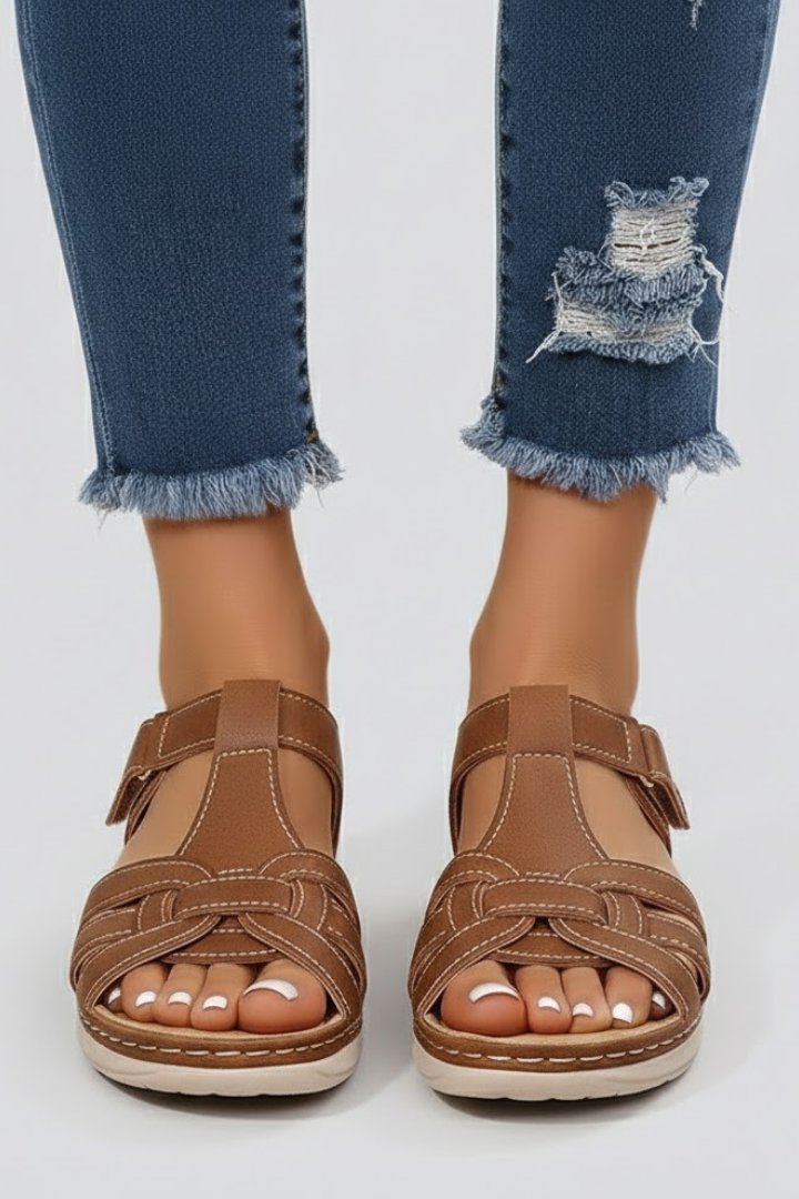 Ava | Classic Woven Strap Open Toe Flat Sandals