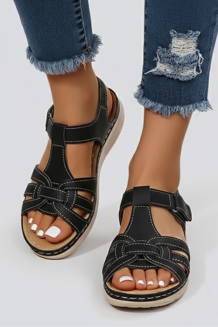 Ava | Classic Woven Strap Open Toe Flat Sandals