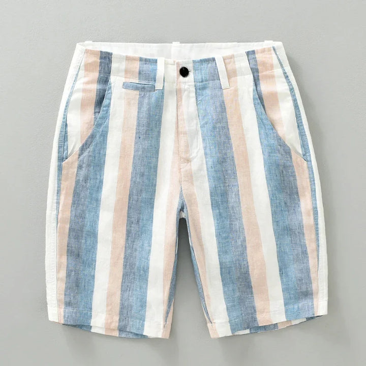 Beau | Striped Tailored Knee Length Linen Shorts