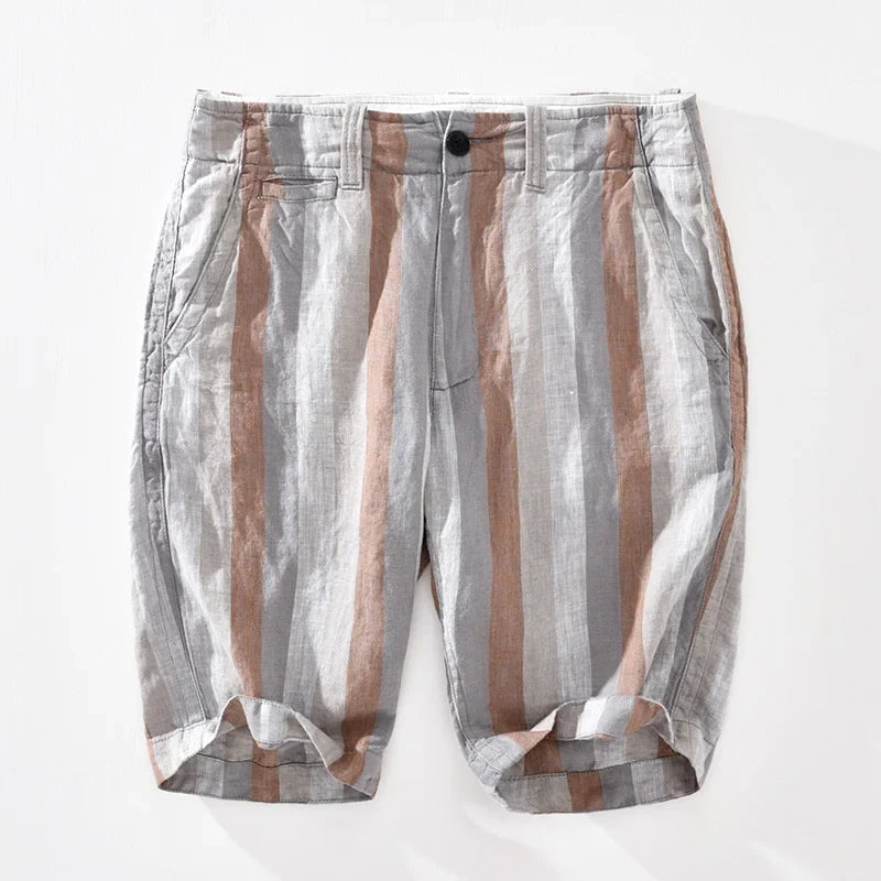 Beau | Striped Tailored Knee Length Linen Shorts