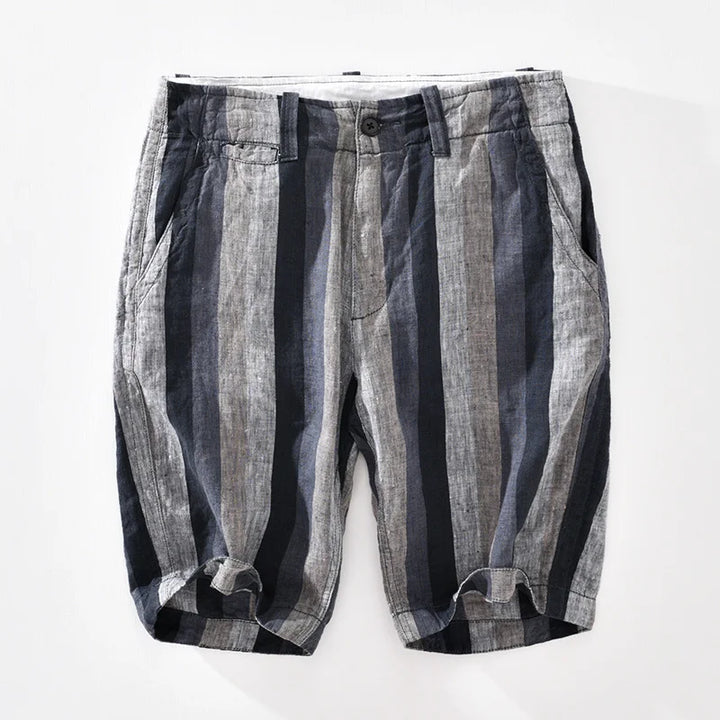 Beau | Striped Tailored Knee Length Linen Shorts