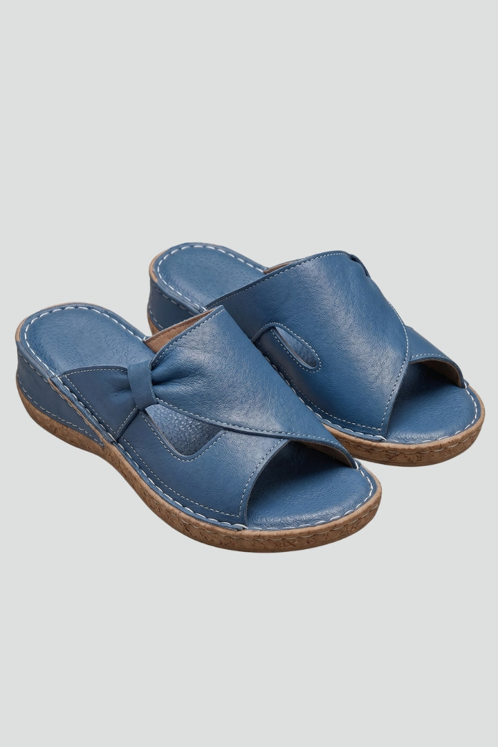 Billie | Gathered Open Toe Slip On Flat Sandals
