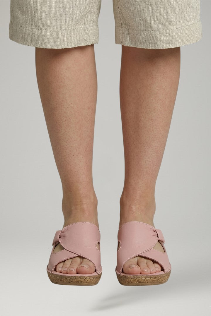 Billie | Gathered Open Toe Slip On Flat Sandals