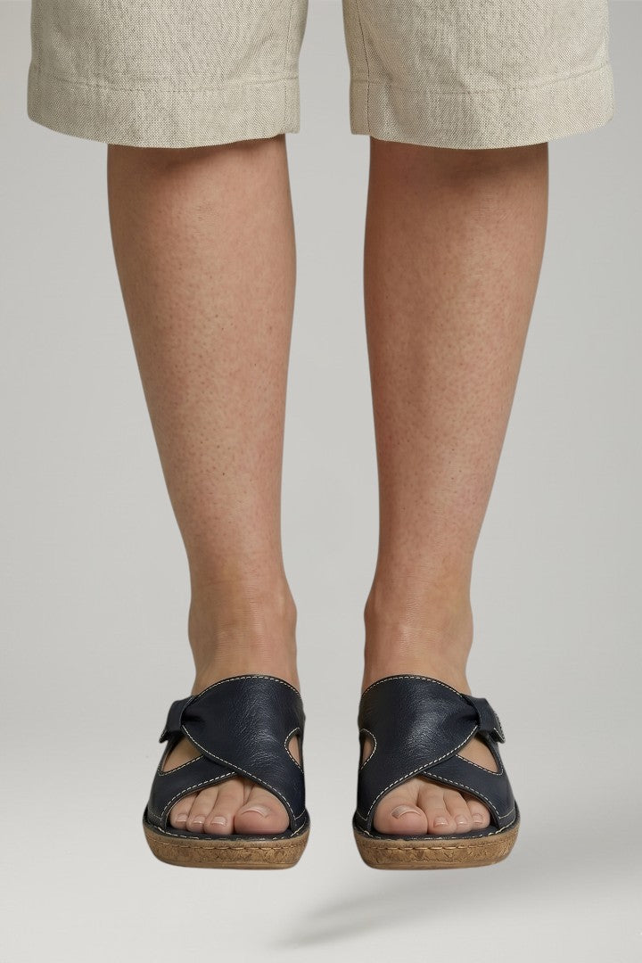 Billie | Gathered Open Toe Slip On Flat Sandals