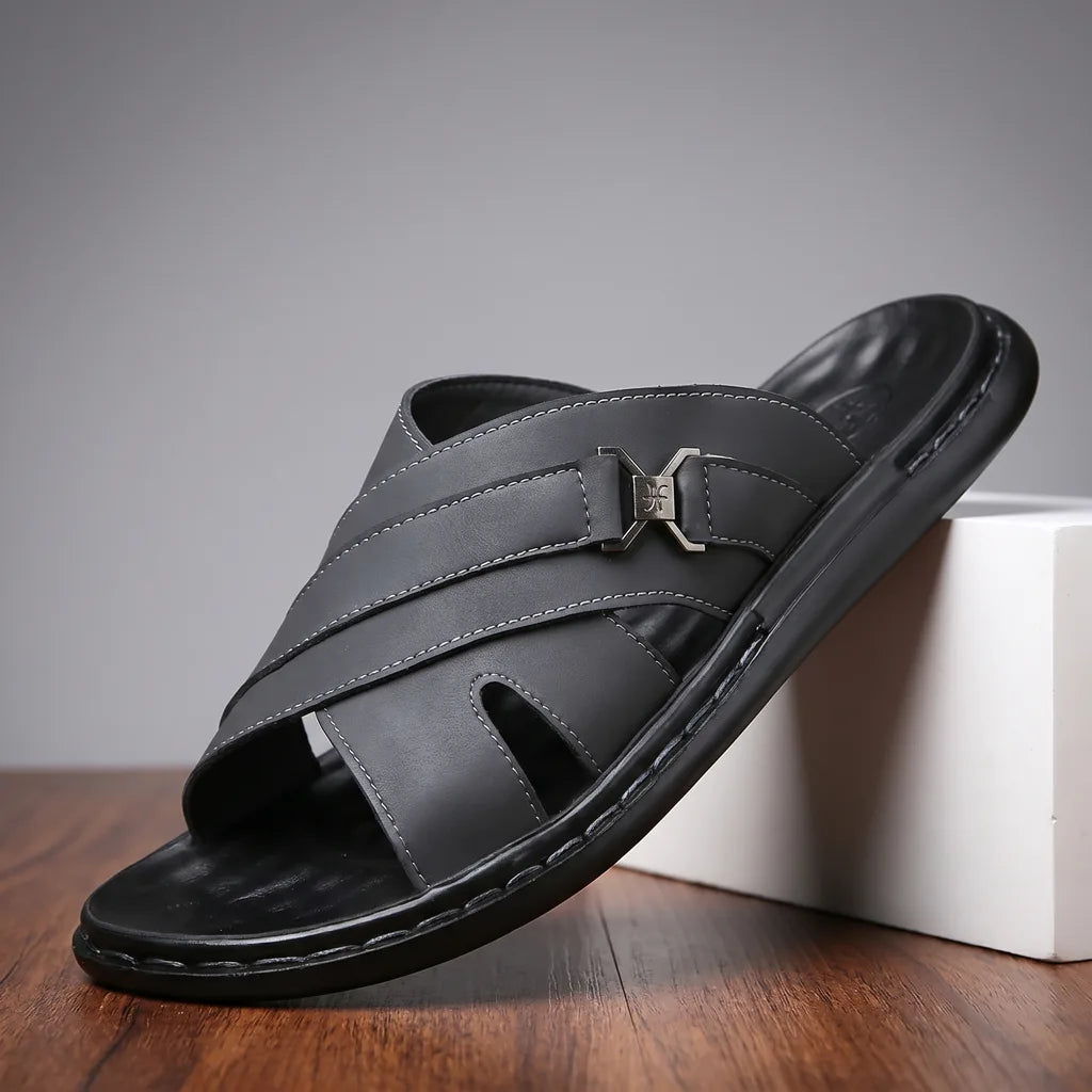 Caleb | Sophisticated Cross Strap Open Toe Mens Slides