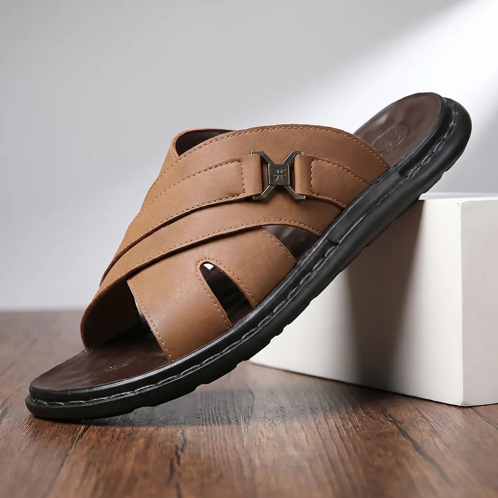 Caleb | Sophisticated Cross Strap Open Toe Mens Slides