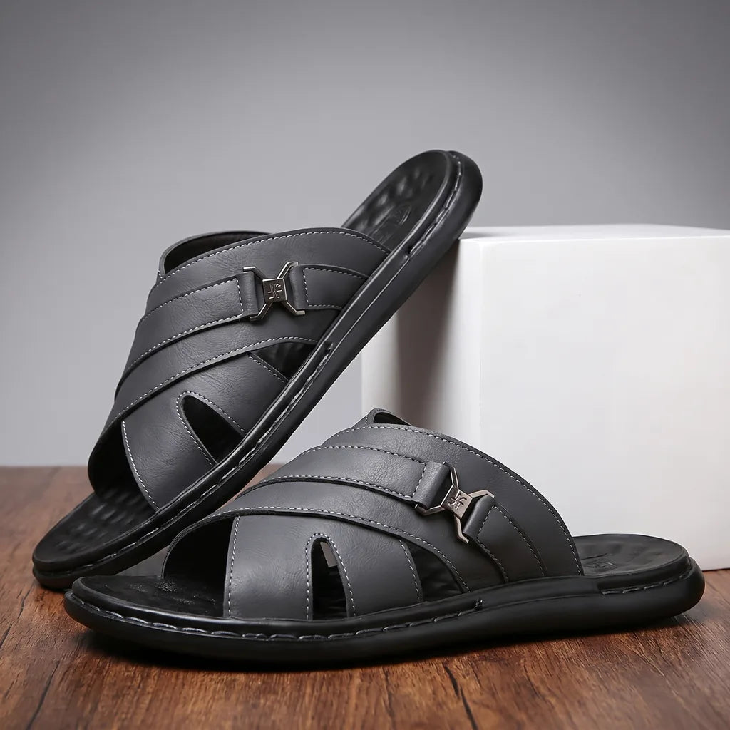 Caleb | Sophisticated Cross Strap Open Toe Mens Slides