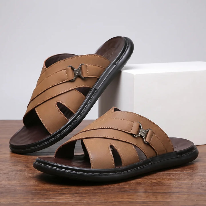 Caleb | Sophisticated Cross Strap Open Toe Mens Slides