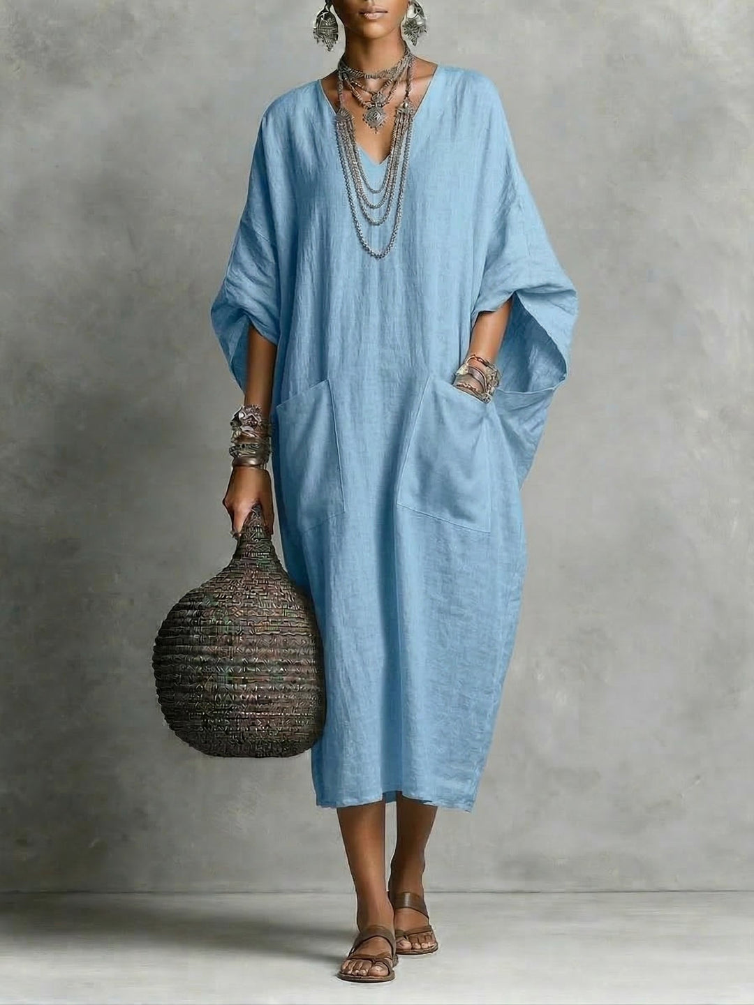 Charlie | Refined V-Neck Kaftan Summer Dresses with Pockets