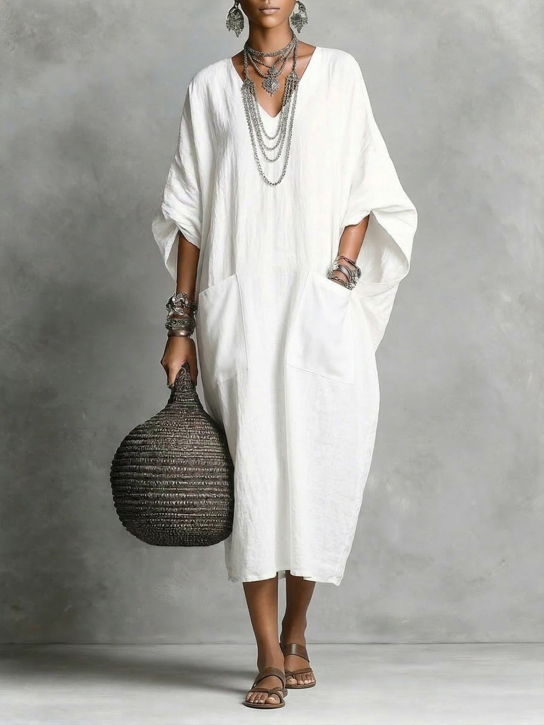 Charlie | Refined V-Neck Kaftan Summer Dresses with Pockets