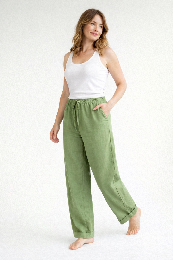 Claire | Refined High Waist Drawstring Linen Pants