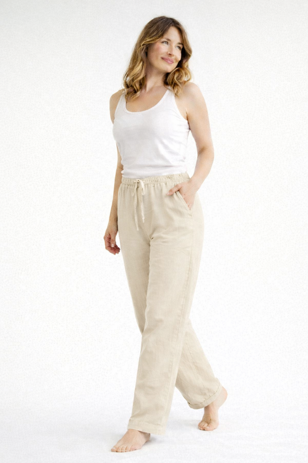 Claire | Refined High Waist Drawstring Linen Pants
